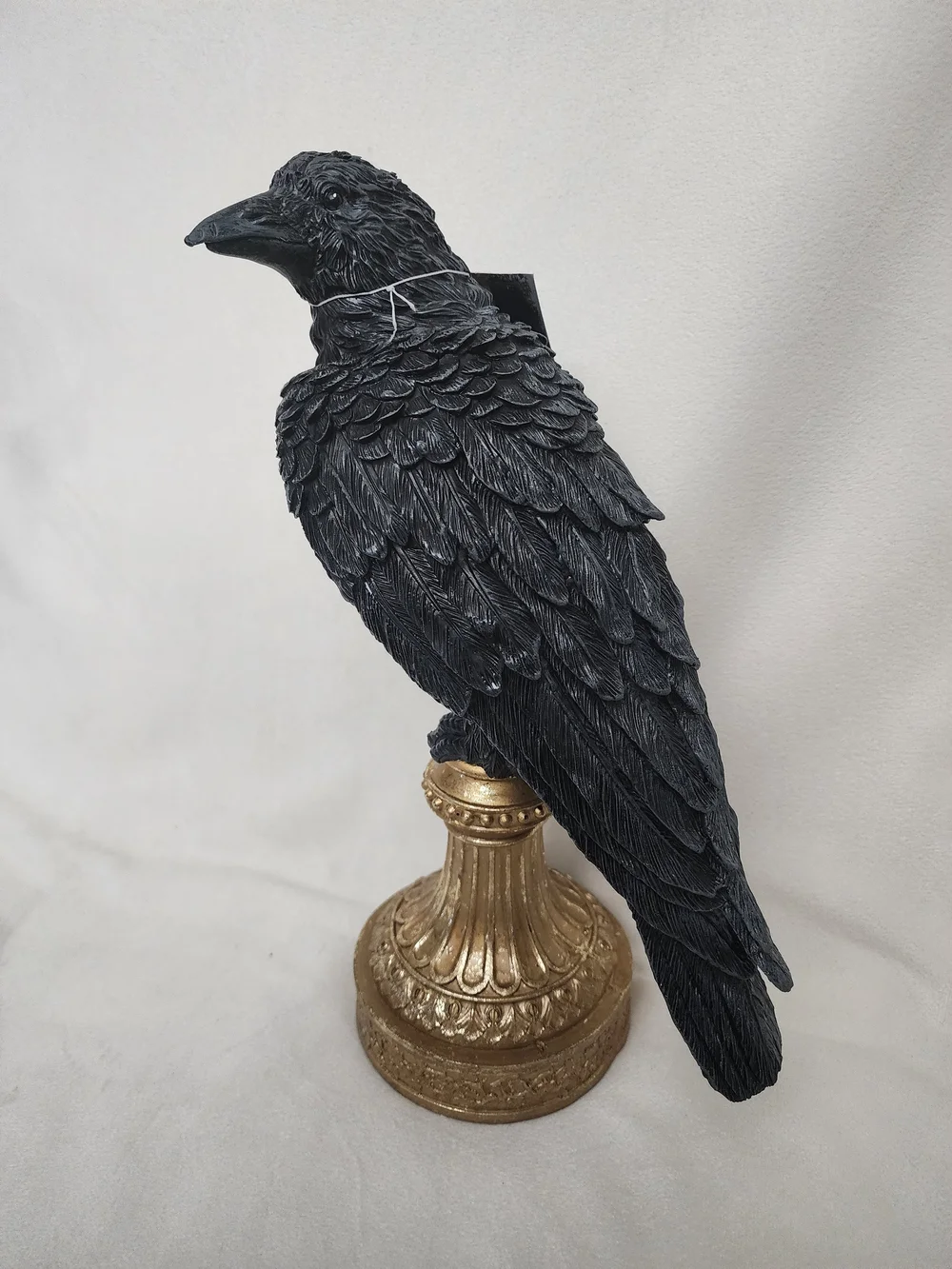 Decorative Black Raven Statue on Gold Pedestal - Home Accents